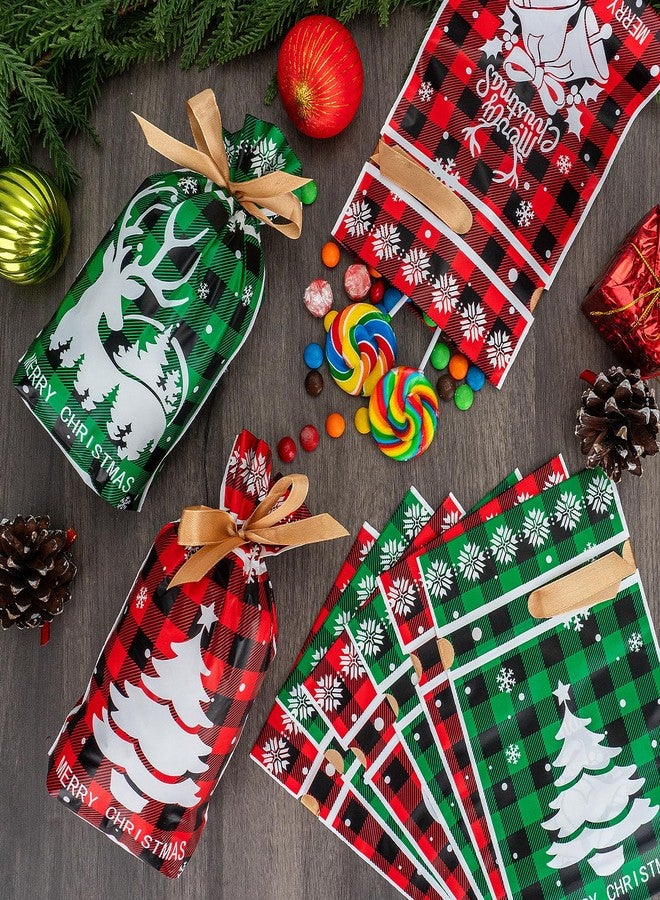 PADELO 30 Pcs Christmas Treat Bags - Merry Christma Drawstring Gift Bags, Plastic Red Green Plaid Christmass Goodie Candy Goody Snack Bags Bulk for Cookie Gifts Xmas Holiday Christmas Party Favors Supplies - Image 5